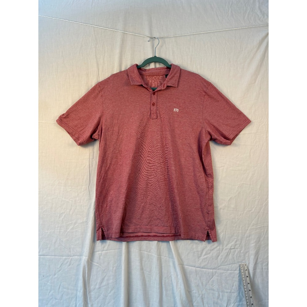TravisMathew Mens XL Red White Micro Stripe Short Sleeve Golf Polo Shirt